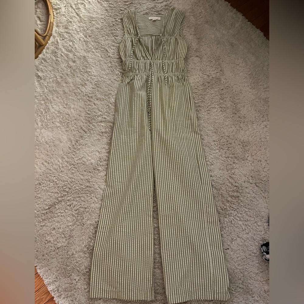 Monteau Los Angeles Women’s Green and White Striped Sleeveless Jumper Sz XS